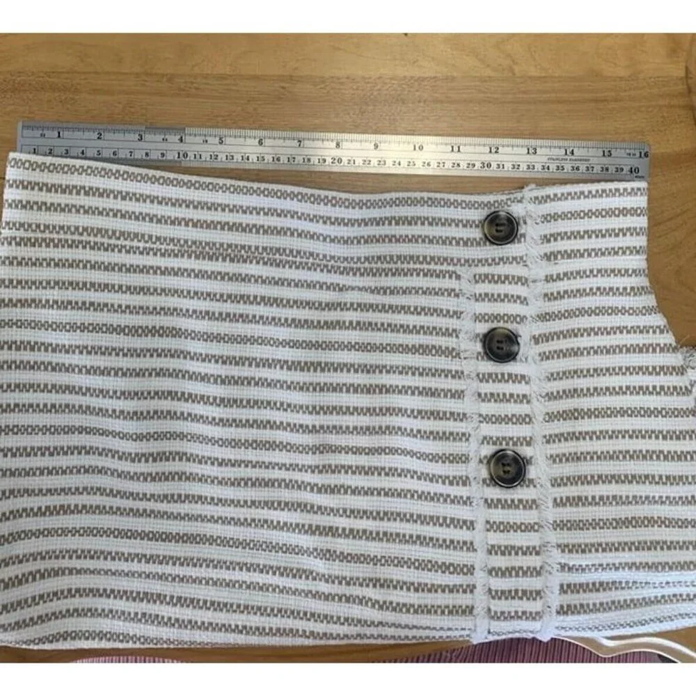 Ann Taylor Cotton Skirt Ivory Tan Stripe Tweed Sz 8 Faux Wrap Lined Fringe NWOT